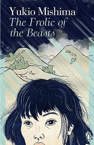 Book cover showing a woman's face below a stylized mountain landscape under dark rain.