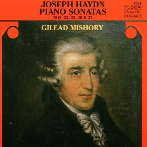 "CD cover with portrait of Joseph Haydn, orange border, black background."