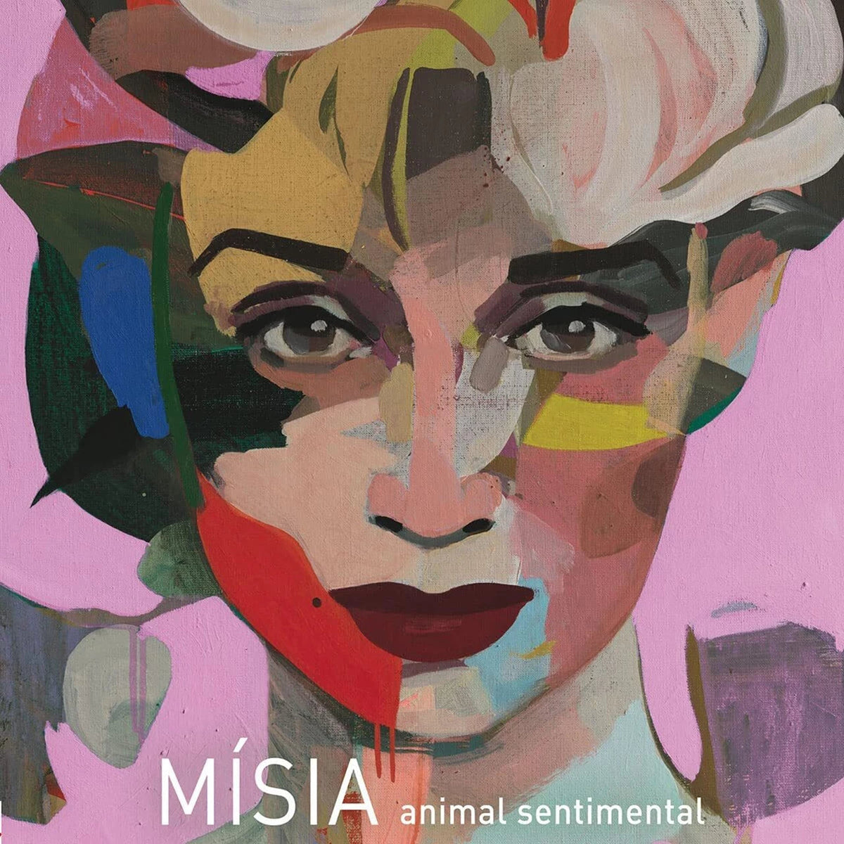 Painted portrait of Misia with intense gaze, album cover for "Animal Sentimental.