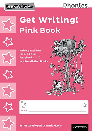 Pink cover of Read Write Inc. Phonics Get Writing! Pink Book with treehouse illustration.