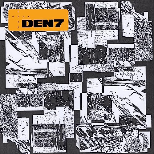 Black and white abstract collage album cover for "Den7" by Miss Tiny.