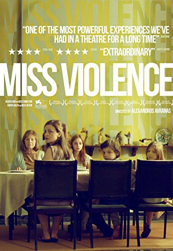 Miss Violence" DVD cover featuring a woman and children at a table.