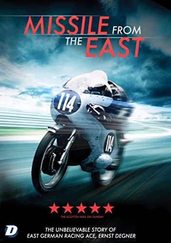DVD cover for “Missile From The East” featuring a vintage motorcycle racer.