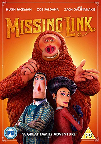 Missing Link movie poster featuring a large furry creature behind two animated human characters.
