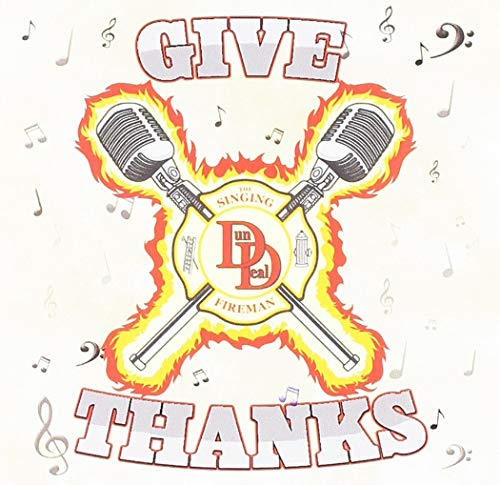 CD cover with crossed microphones, a firefighter badge, and musical notes.