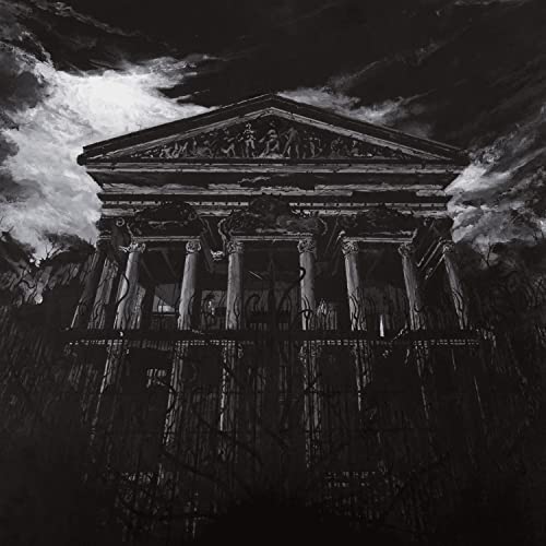 Black and white album cover depicting a classical building in darkness.