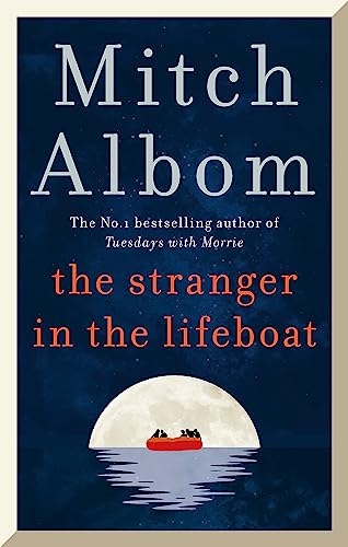 Book cover: "The Stranger in the Lifeboat" with a moonlit ocean scene.