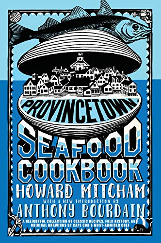 Provincetown Seafood Cookbook" cover with illustration of a fish and coastal town.
