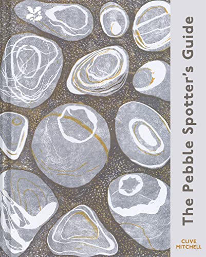 Book cover with illustrated grey and white pebbles, titled “Pebble Spotter’s Guide”.