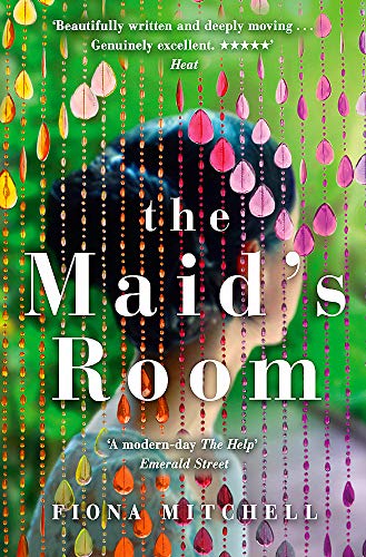 Book cover: woman with beaded curtain, title “The Maid’s Room”.