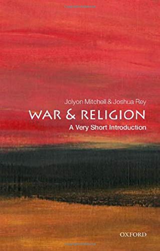 Book cover: "War & Religion" with red and grey abstract background.