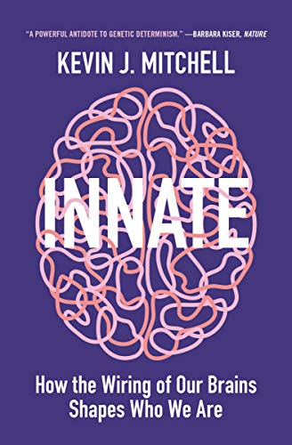 Book cover for Innate by Kevin J. Mitchell featuring a pink brain-shaped line drawing.