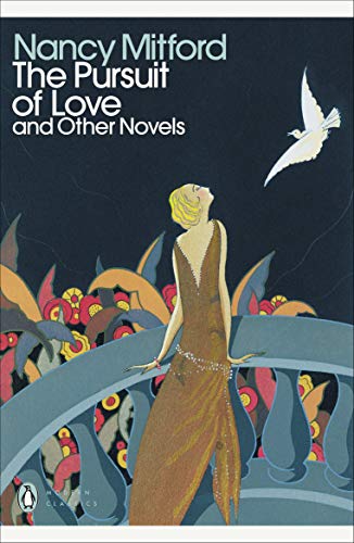 Book cover: "The Pursuit of Love" with art deco illustration of a woman.