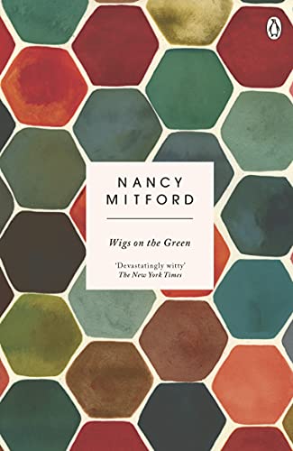 Book cover: "Wigs on the Green" by Nancy Mitford, hexagonal pattern.