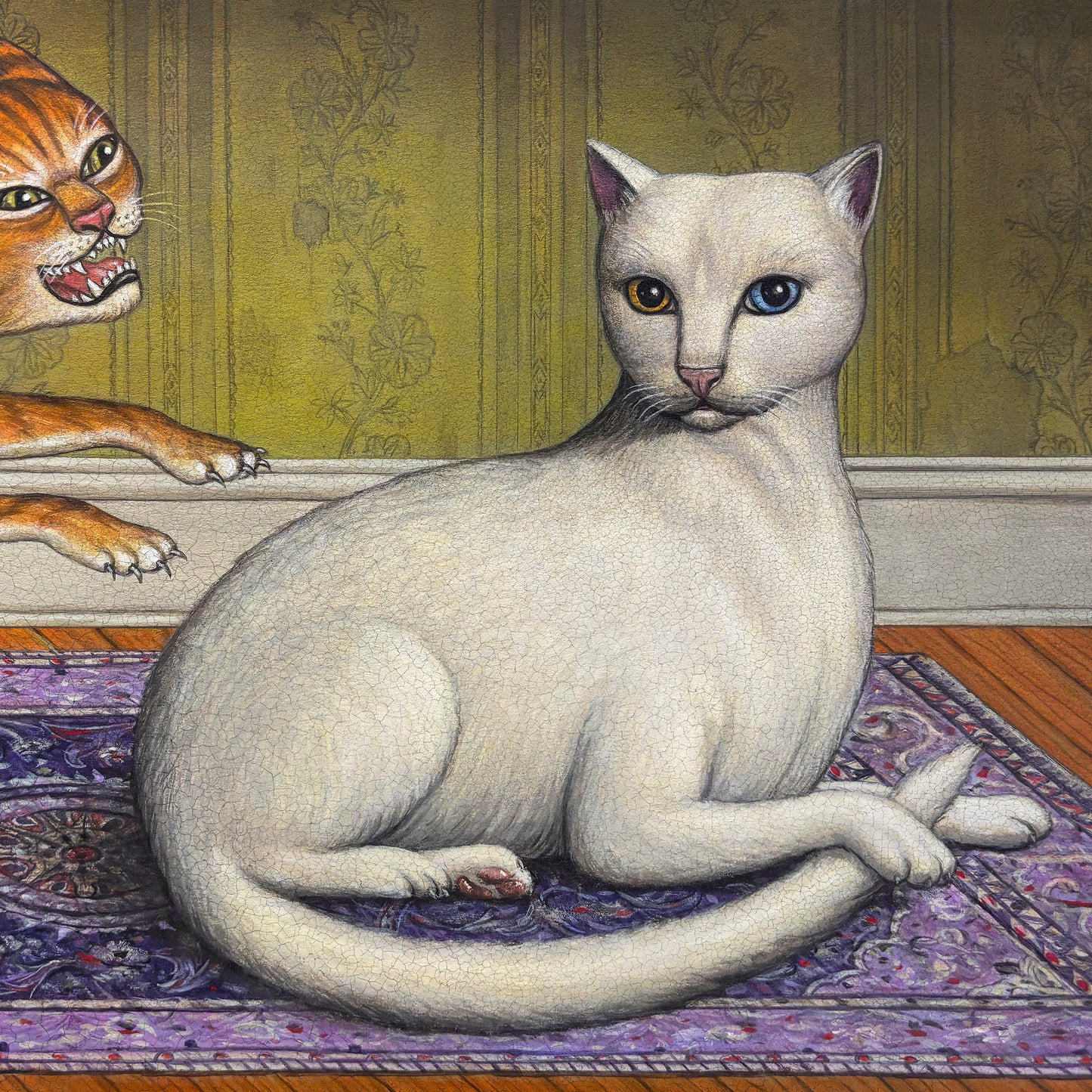 Mitski album cover featuring two cats in a patterned room.