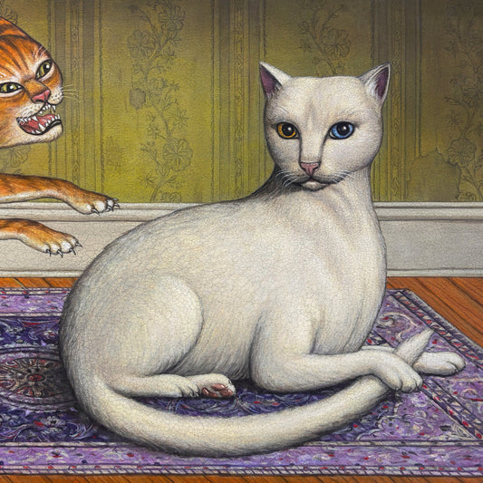 Mitski album cover featuring two cats in a patterned room.