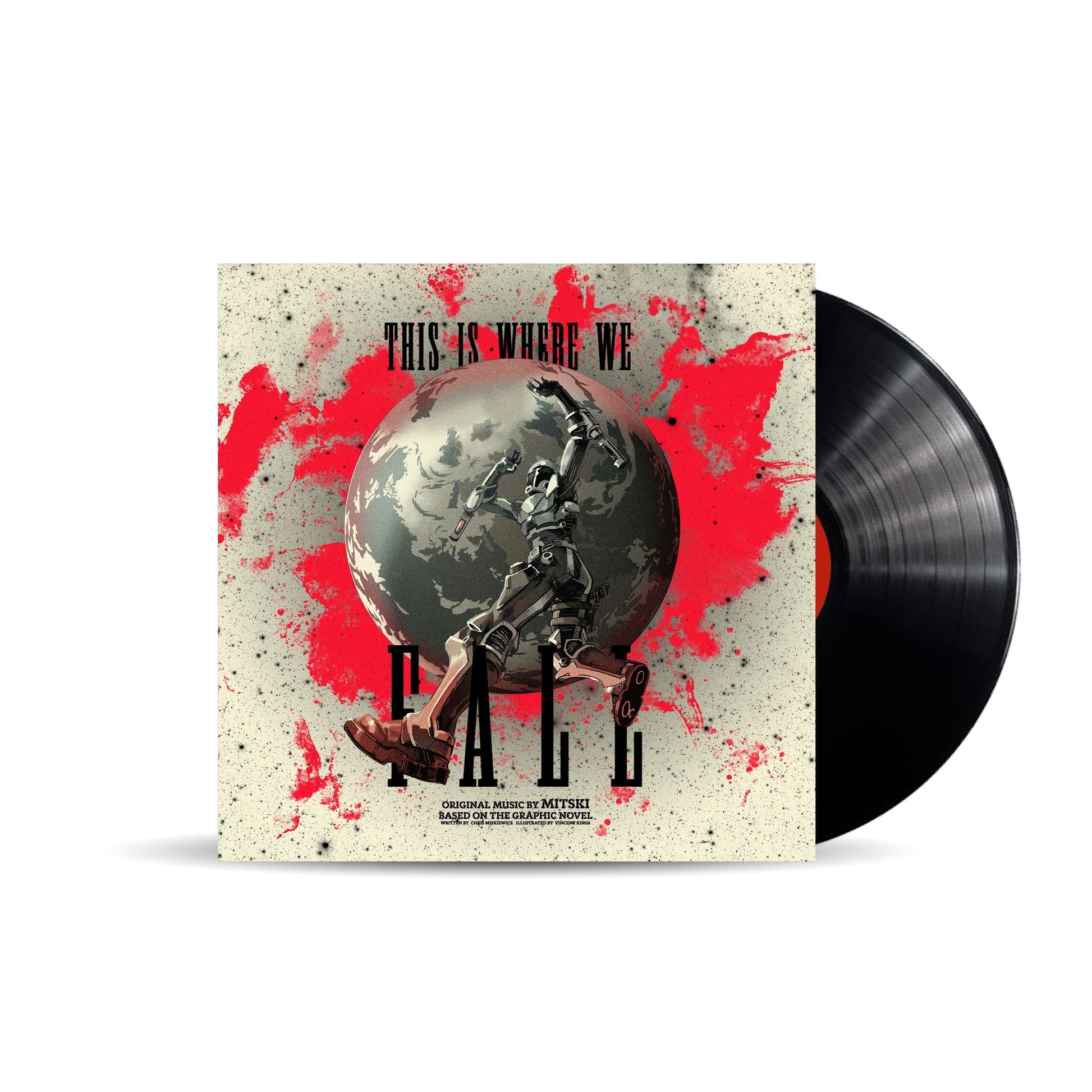 Mitski vinyl record with illustrated cover of a figure falling from Earth.