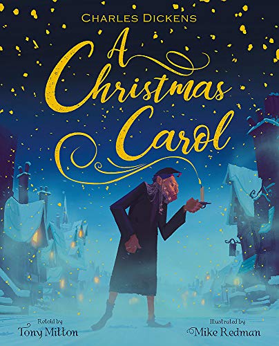 Book cover for “A Christmas Carol” depicting Scrooge with a candle.