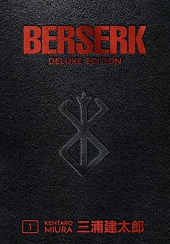 Black Berserk Deluxe Edition volume 1 cover with red title and emblem.