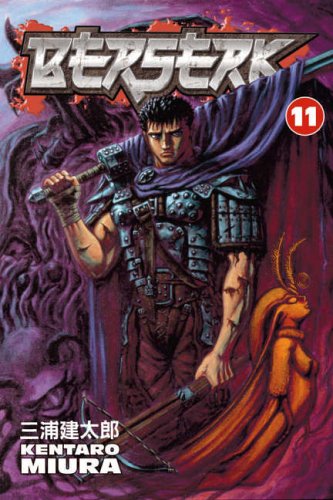 Berserk Volume 11 manga cover featuring Guts in armor with a sword and crossbow.