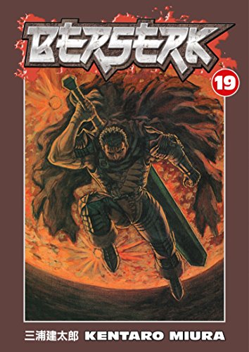 Berserk Volume 19 manga cover featuring Guts with his large sword against fiery background.