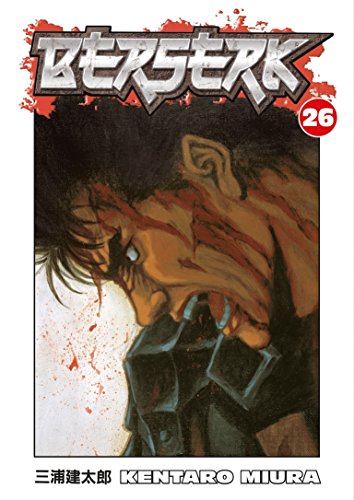 Berserk Volume 26 cover: a close-up of a fierce, armored face.