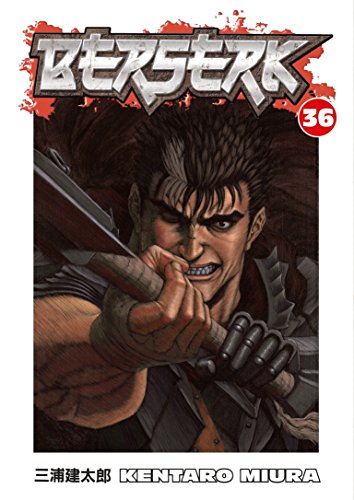 Berserk Volume 36 cover: Guts with sword, intense expression, manga style.
