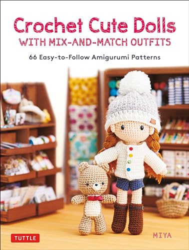 Book cover featuring crocheted dolls with outfits, and a bear.