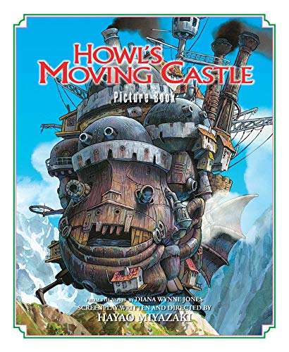 Cover art for Howl's Moving Castle showing the mechanical castle against a blue sky.