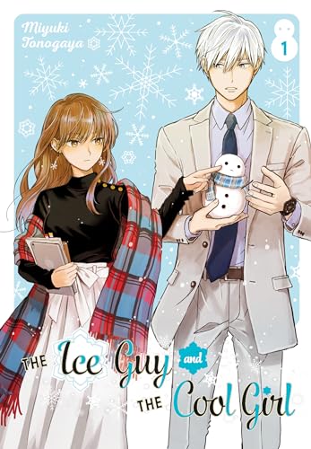 Manga cover: two young adults with a small snowman, snowflakes background.