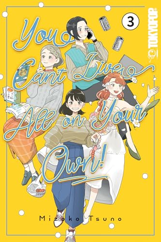 Manga cover featuring four young women in casual clothing on a yellow background.