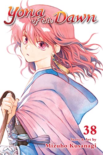 Manga cover featuring Yona with pink hair and a blue cloak, volume 38.