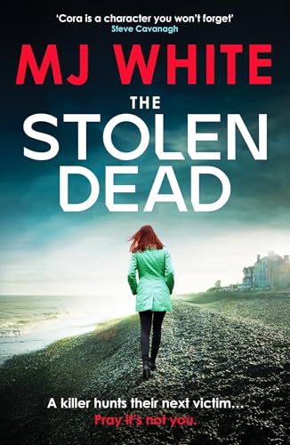 Book cover: woman on beach, stormy sky, title "The Stolen Dead".