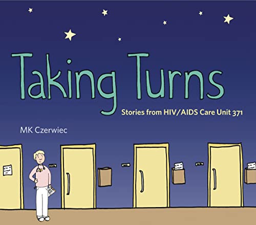 Book cover: "Taking Turns" with a hallway of doors and a nurse.