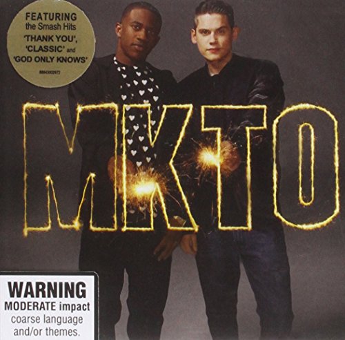 Mkto CD cover featuring two men with sparkler-illuminated lettering.