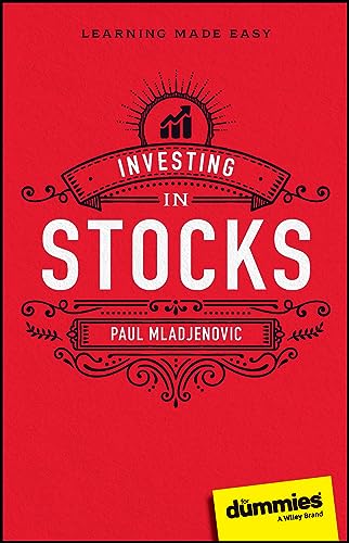 Red book cover with white text: "Investing in Stocks" by Paul Mladjenovic.