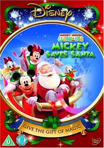 DVD cover for “Mickey Saves Santa” featuring Mickey, Minnie, and Santa.