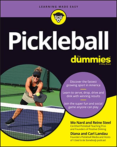 Book cover for "Pickleball For Dummies" featuring a woman playing pickleball.