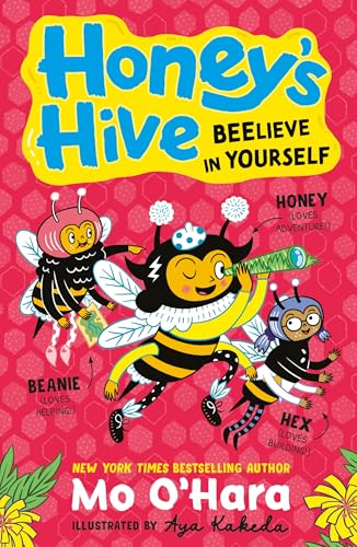 Book cover featuring three cartoon bees on a red, patterned background.