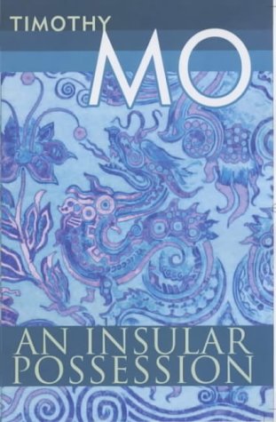 Book cover with ornate blue and pink swirling designs, title “An Insular Possession”.