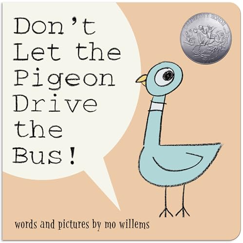 Cover of Don't Let the Pigeon Drive the Bus featuring a cartoon blue pigeon.