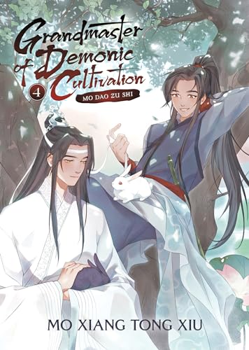 Novel cover with two long-haired men and a white rabbit amidst foliage.