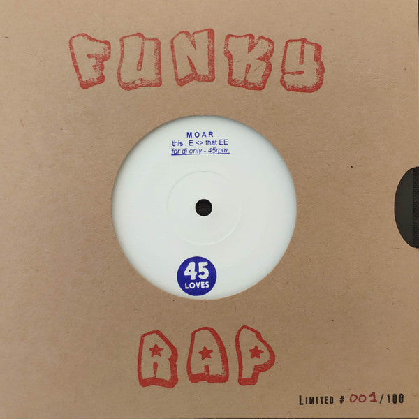 White vinyl record in cardboard sleeve with red handwritten text.