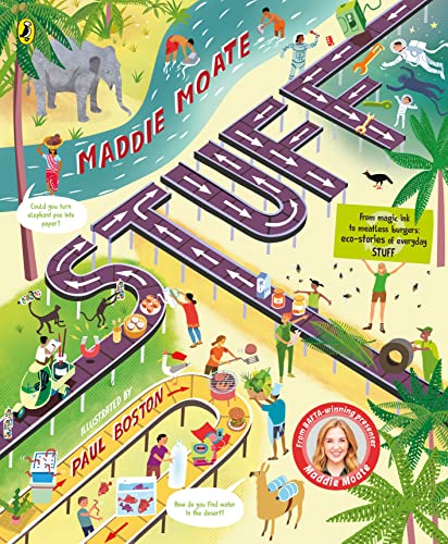 Book cover for "Stuff" with colorful illustrations of people and animals.