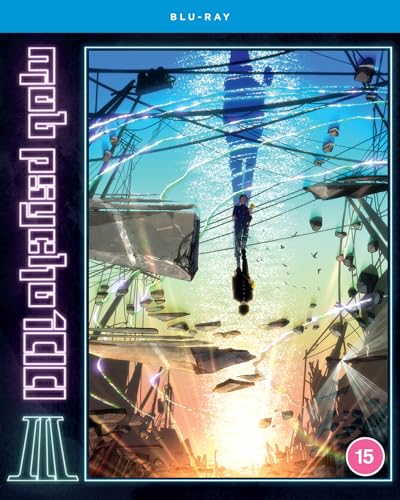 Blu-ray cover for “Mob Psycho 100 III” featuring a character falling through cityscapes.