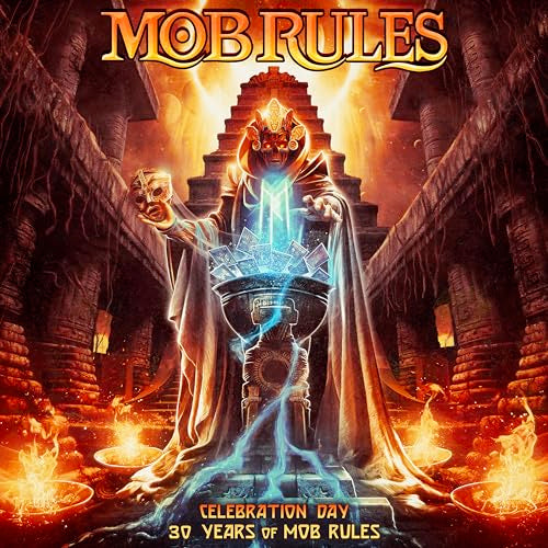 Album cover featuring a robed figure holding a mask before a glowing stone altar.
