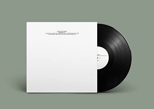 Black vinyl record with white album cover displaying song titles.