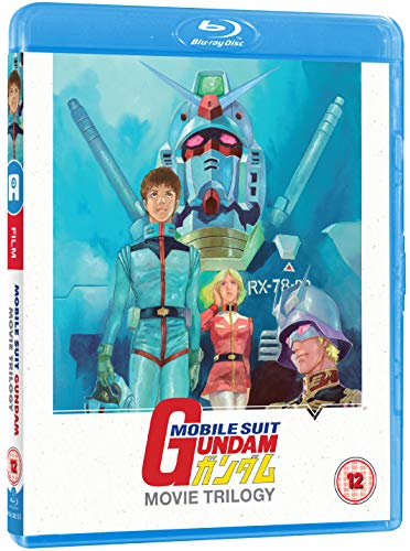 Blu-ray case for Mobile Suit Gundam Movie Trilogy featuring anime characters and a mecha robot.