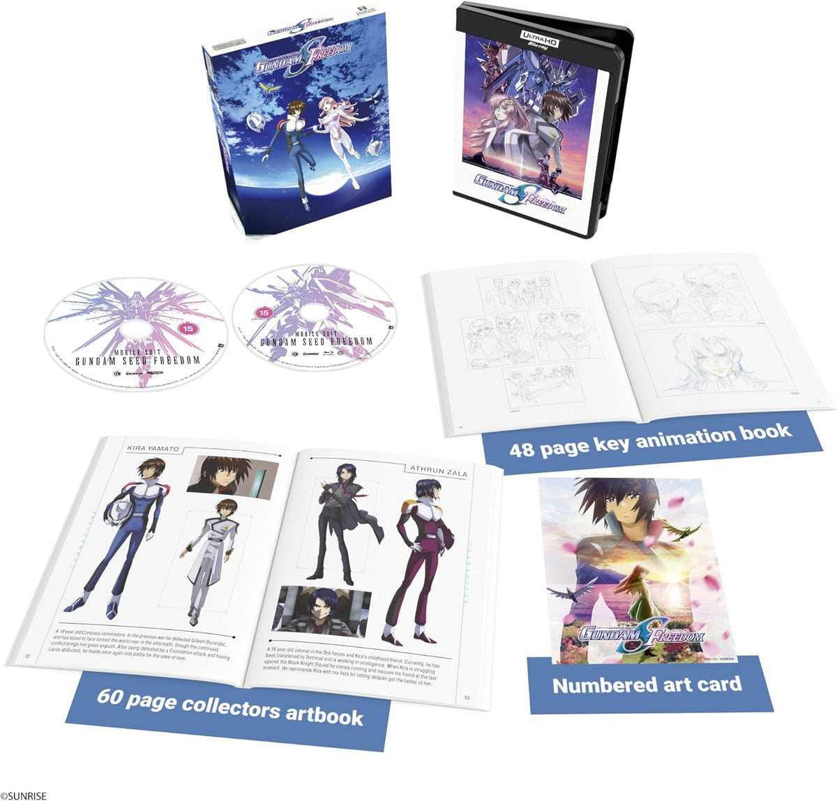 Mobile Suit Gundam SEED Freedom" Blu-ray collectors edition with artwork and artbooks.