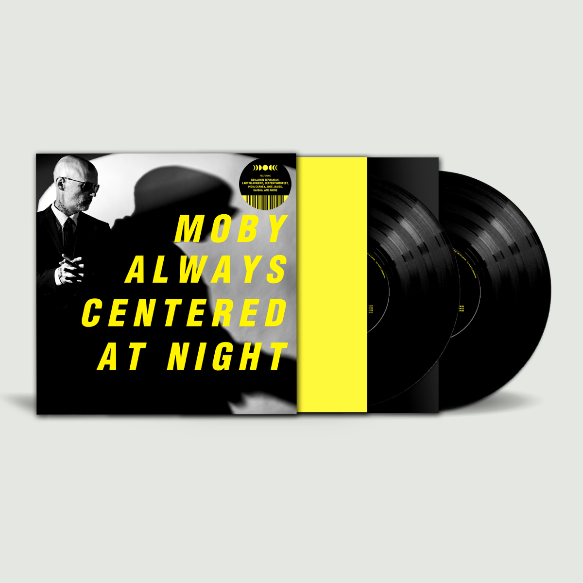 Moby “Always Centered At Night” vinyl record with black cover and label.